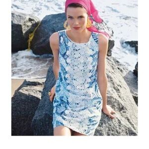 LILLY PULITZER Originals Worth Shift Mini Dress Stuffed Shells Blue White Size 6